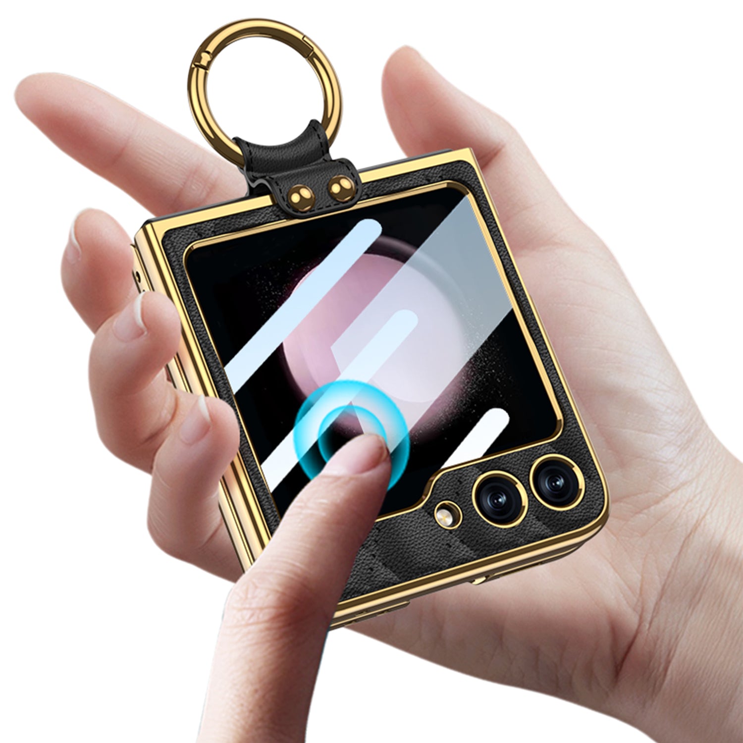 GKK For Samsung Galaxy Z Flip5 5G Rhombic Pattern Hard PC PU Phone Cover Metal Ring Kickstand Case with Small Screen Film GKK For Samsung Galaxy Z Flip5 5G Rhombic Pattern Hard PC PU Phone Cover Metal Ring Kickstand Case with Small Screen Film